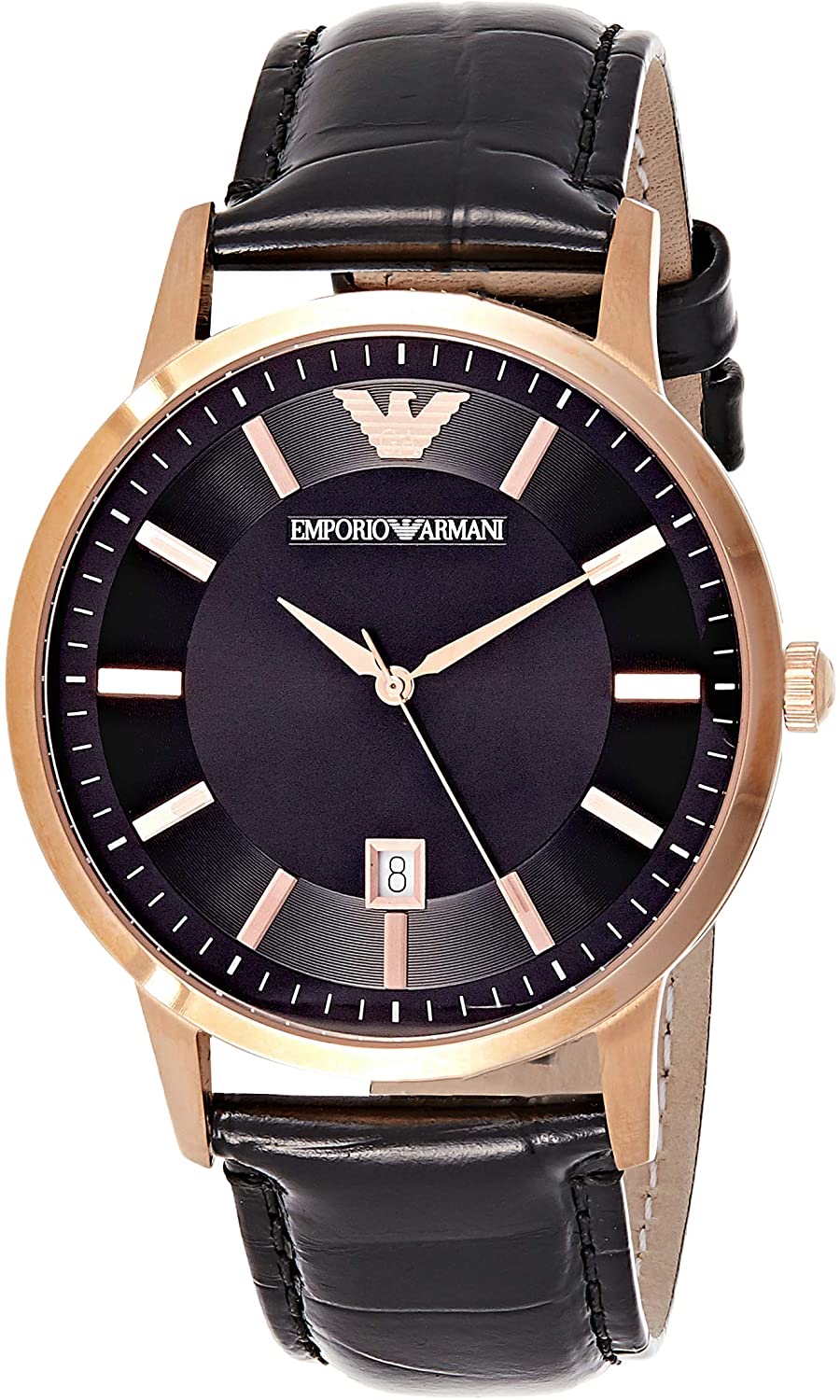 Schone Armani AR2425 Uhr fur Herren mit Zifferblatt in Schwarz und Leder Armband. Watch2day